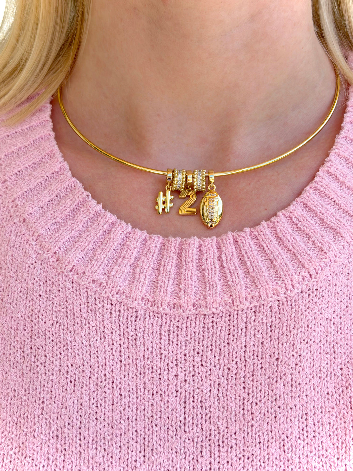 Lux Football Collar Necklace with Number Charms