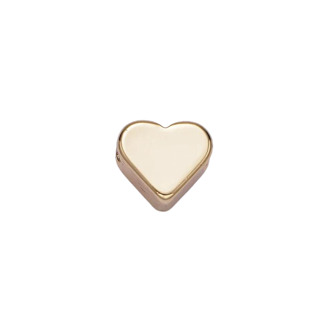 A gold Heart Spacer Slide with a smooth, glossy surface, perfect for adding to your Kinsey Charm Bar.