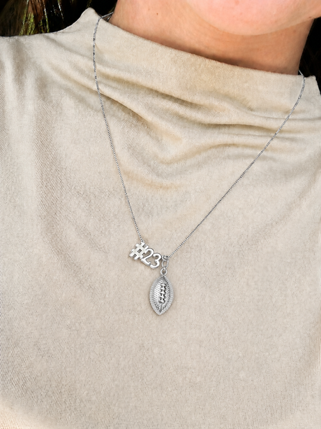 Silver Football Charm Necklace with Slide Numbers