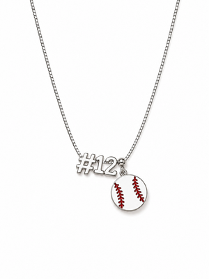 Silver Baseball Charm Necklace with Slide Numbers