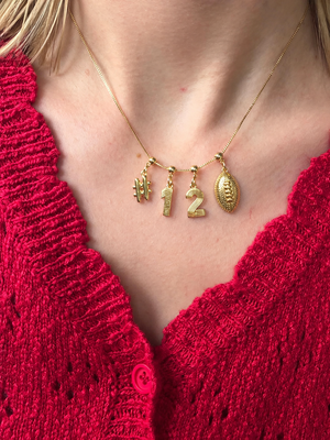 Football Charm Necklace with Groove Grip Numbers