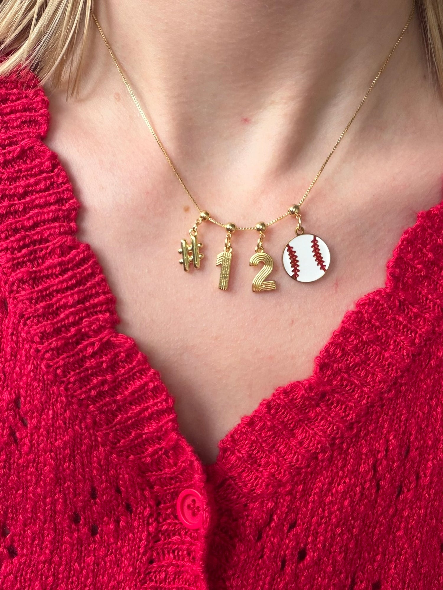 Baseball Charm Necklace with Groove Grip Numbers