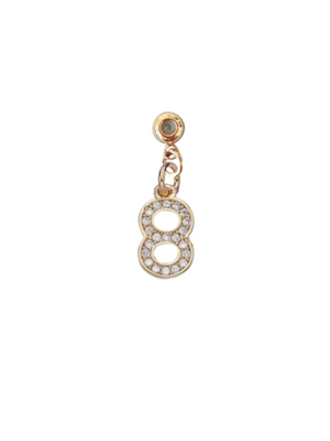 Numerical Grip Charm Number 8 from the Kinsey Designs Collection, shaped like the number eight and embellished with small clear gemstones, shown against a white background.