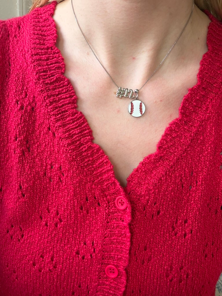 Silver Baseball Charm Necklace with Slide Numbers