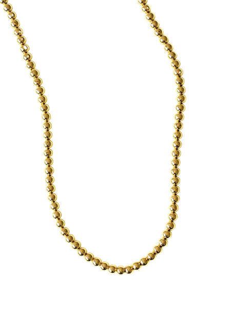 The Adda Necklace 4mm by Kinsey Designs is a minimalist piece with small, round gold beads, creating an elegant look.