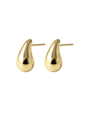 The Baby Drop Post by Kinsey Designs are teardrop-shaped, gold-filled stud earrings with a polished finish, measuring 0.75" long, displayed on a white background.