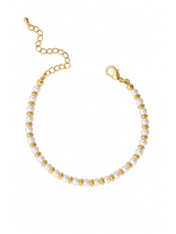 The Blakely Pearl Bracelet by Kinsey Designs features pearls and beads on a gold filled, adjustable 6.25" chain with a lobster clasp, shown on a white background.