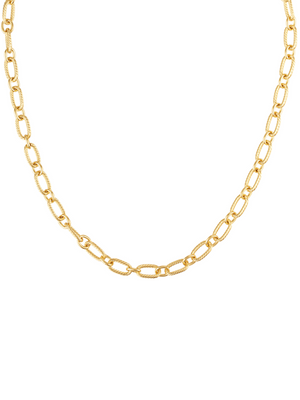 The Bohdi Layering Necklace by Kinsey Designs features gold oval links, displayed on a white background—ideal for effortless layering and bringing a touch of elegance to any outfit.
