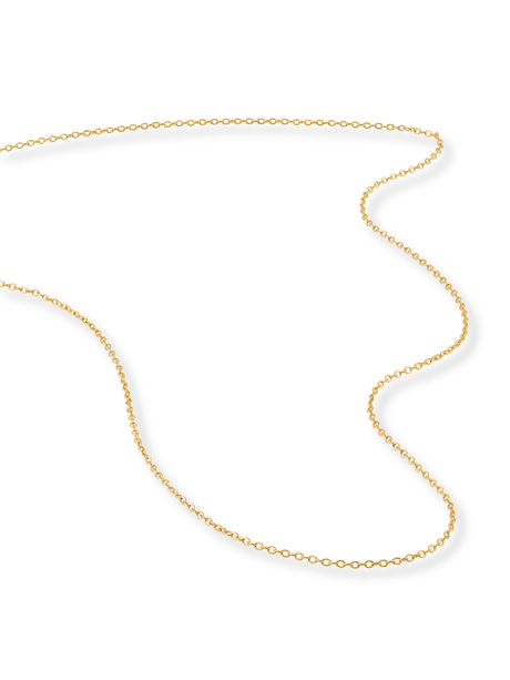 The Charm Necklace Dainty Chain by Kinsey Designs Archives features small round links in a gold filled chain, perfect for layering or as a simple charm necklace. Elegantly displayed on a white background.