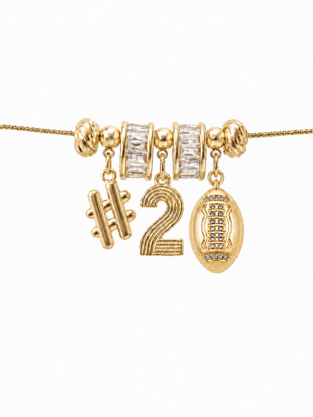 Lux Football Charm Necklace with Numbers and Rondelles