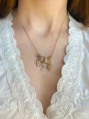 Lux Football Charm Necklace with Numbers and Rondelles