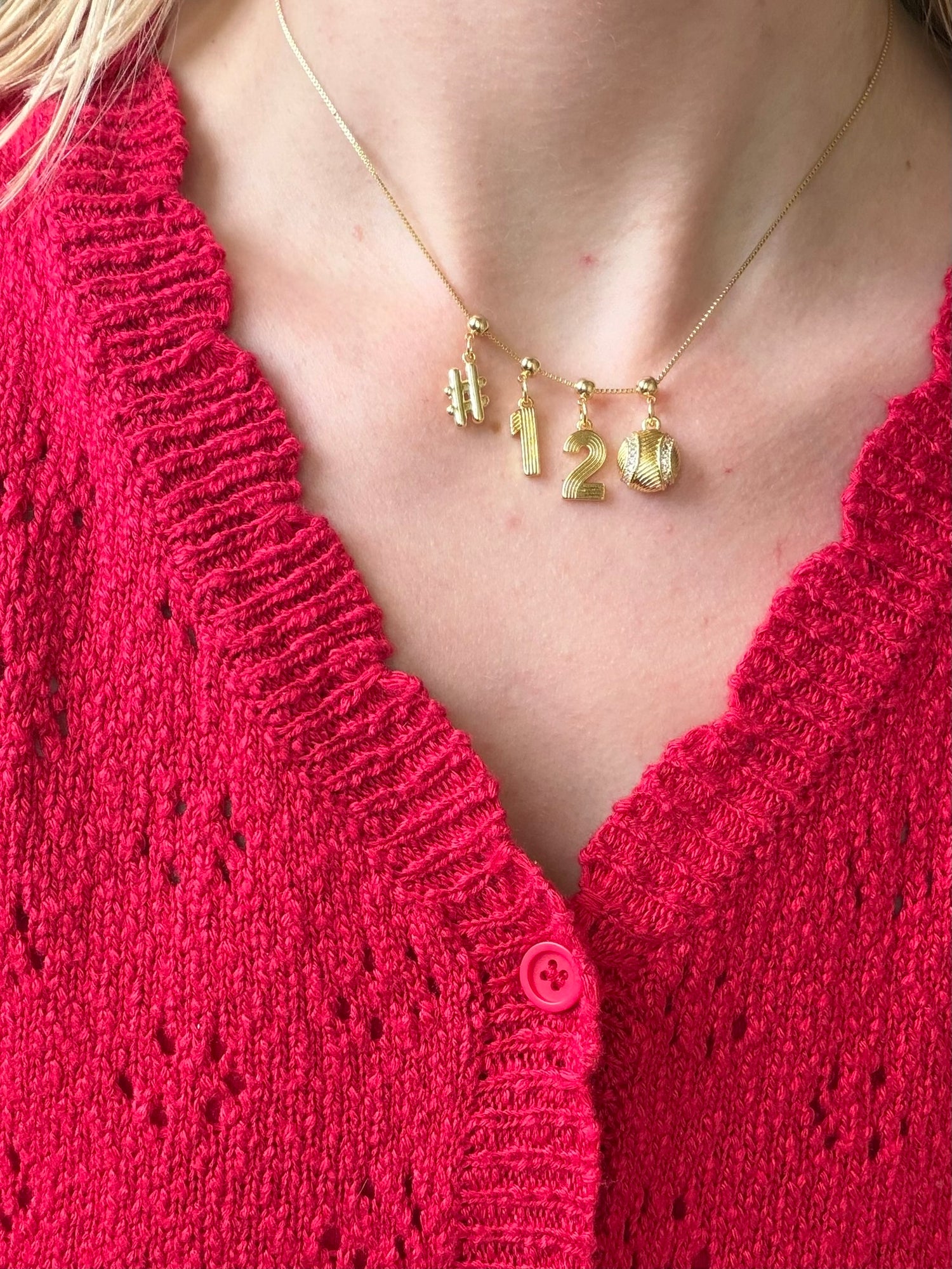 Lux Baseball Charm Necklace with Groove Grip Numbers