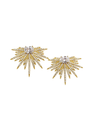 Add a touch of sparkle with the Elaine Post gold starburst earrings by Kinsey Designs, featuring clear cubic zirconia and crystal-encrusted rays in gold filled metal. Find them at our sample sale!.