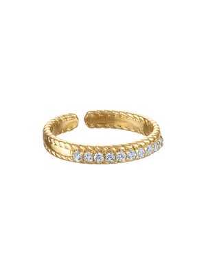 The Kinsey Designs Edmund Ring features a textured gold adjustable band and a row of small round white CZ stones on the front.