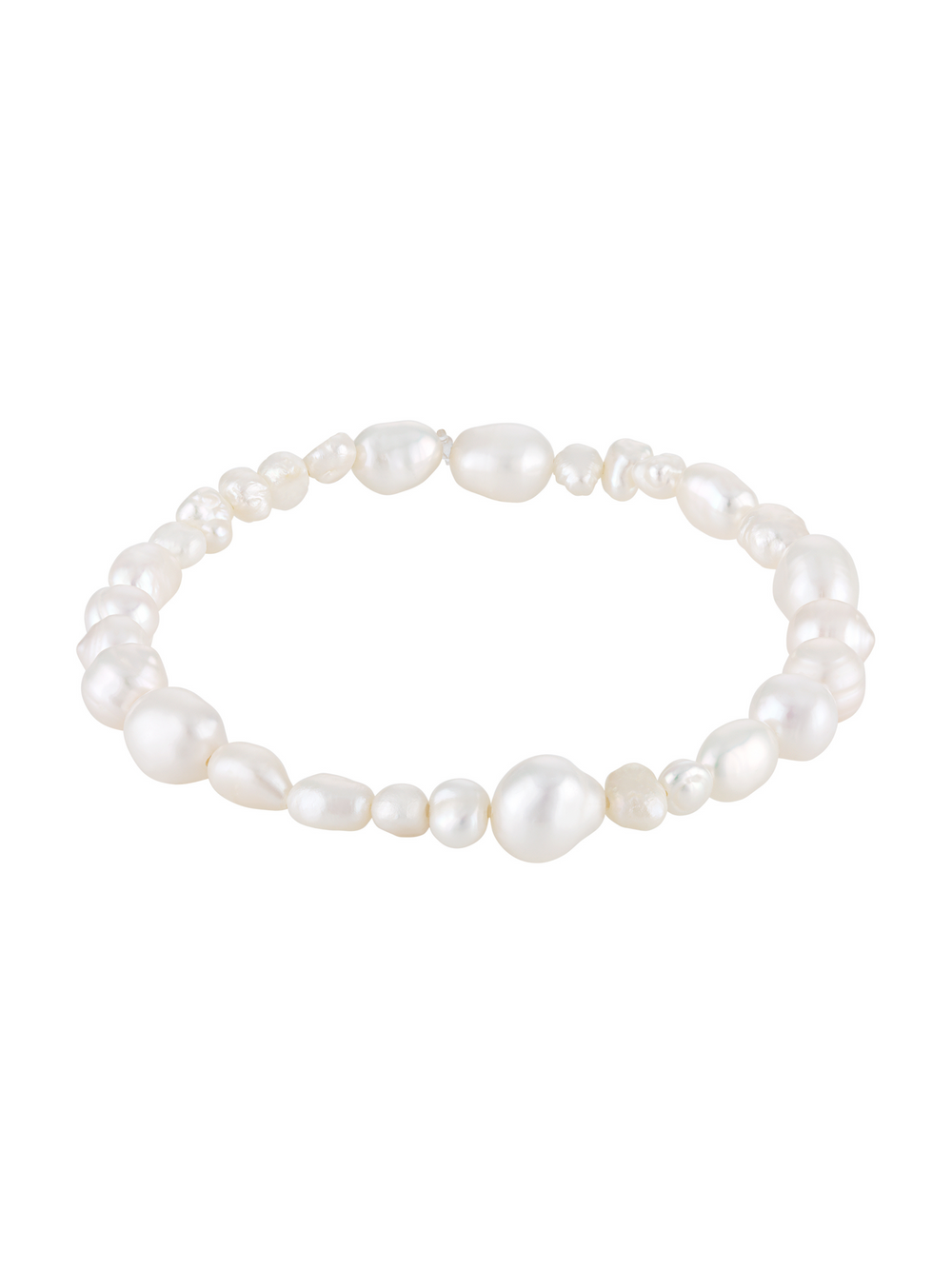 The Kinsey Designs Freshwater Pearl Stretch Anklet features irregular white freshwater pearls on an elastic band, perfect as a stylish and comfortable accessory. Shown on a white background.
