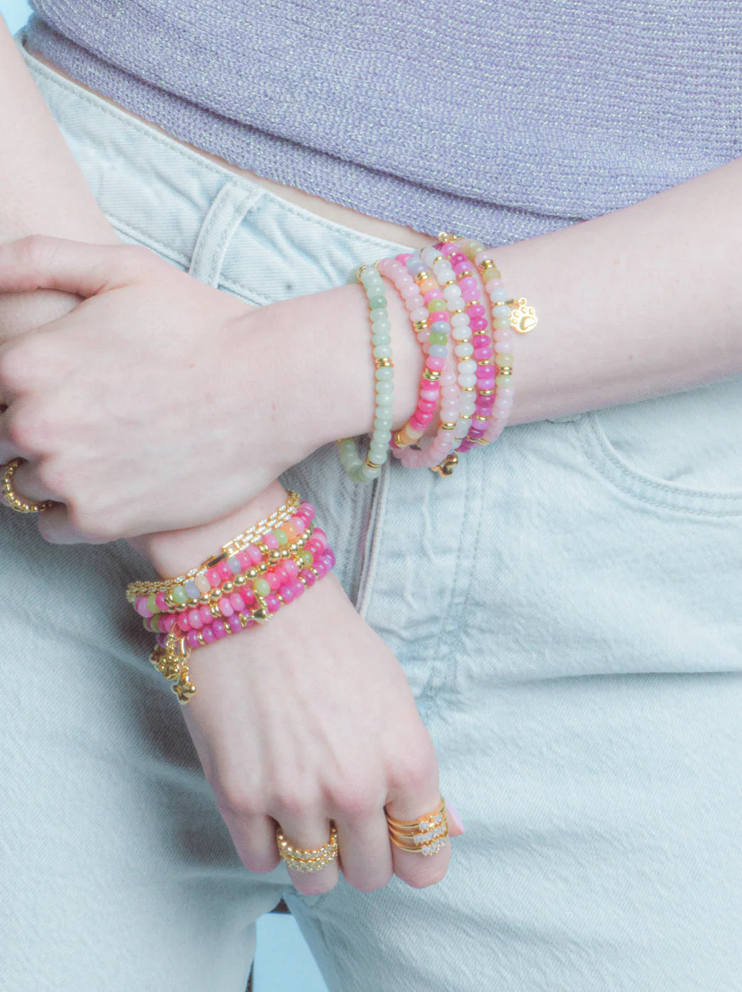 Gemstone Stretch Bead Bracelet Bold Multi