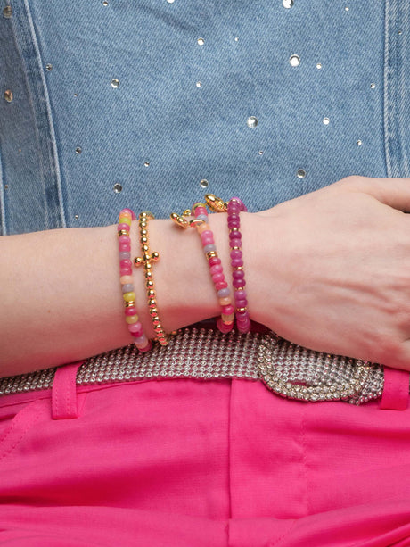 Gemstone Stretch Bead Bracelet Fuchsia