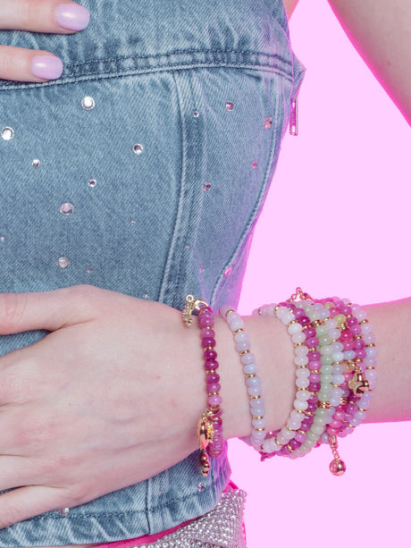 Gemstone Stretch Bead Bracelet Light Blue