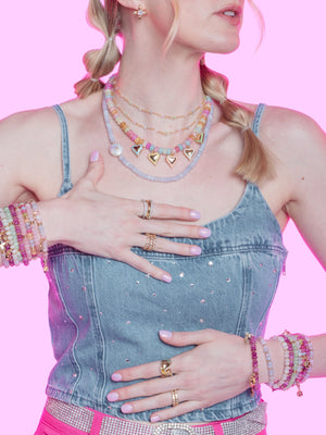 Gemstone Stretch Bead Bracelet Light Pink