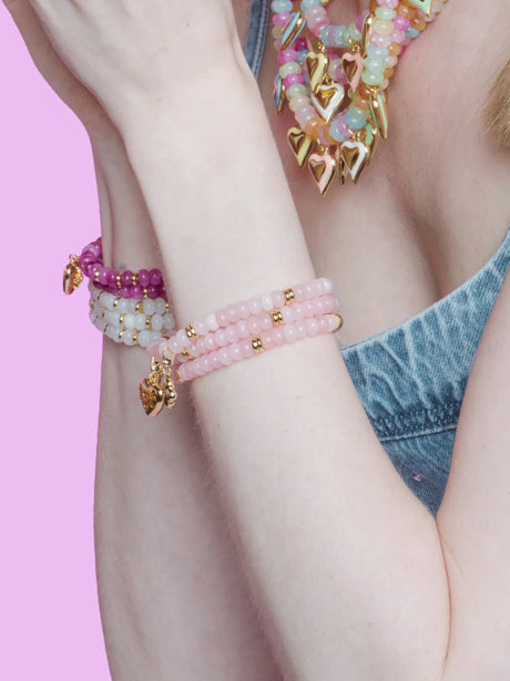 Gemstone Stretch Bead Bracelet Light Pink
