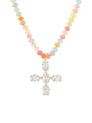 Hannah Multi Gemstone Cross Necklace