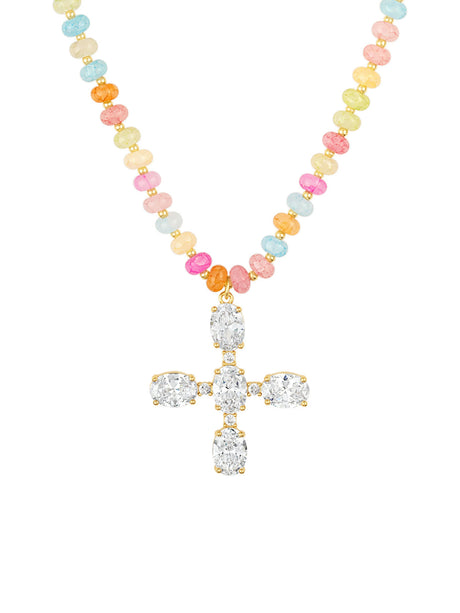Hannah Multi Gemstone Cross Necklace