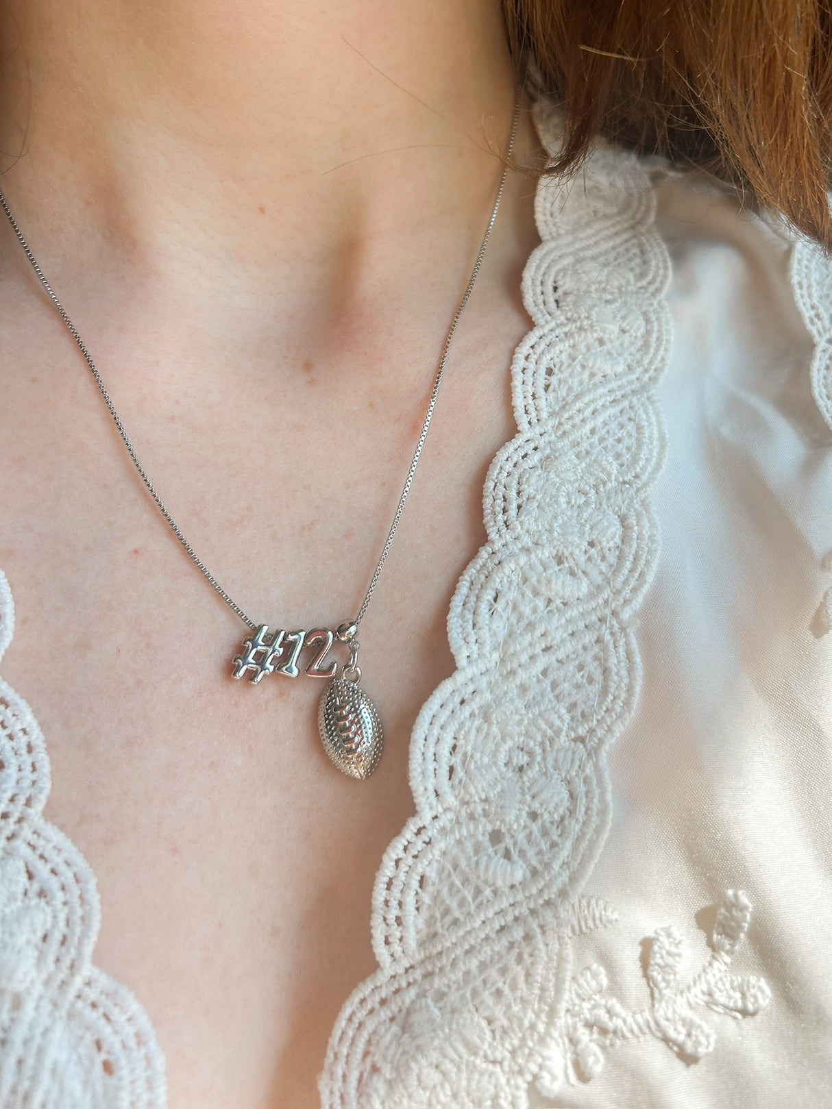 Silver Football Charm Necklace with Slide Numbers