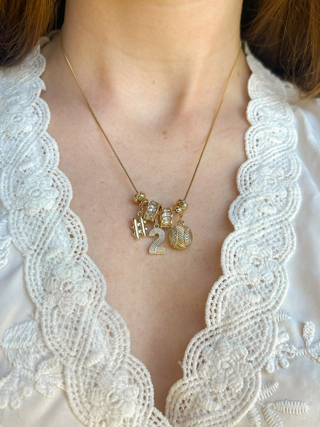 Lux Baseball Charm Necklace with Numbers and Rondelles