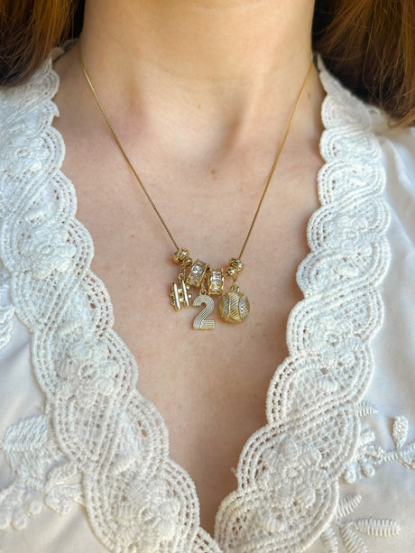 Lux Baseball Charm Necklace with Numbers and Rondelles