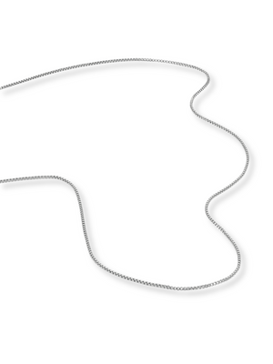 The Kinsey Designs Charm Necklace Box Chain is displayed in a loose, wavy shape on a white background.