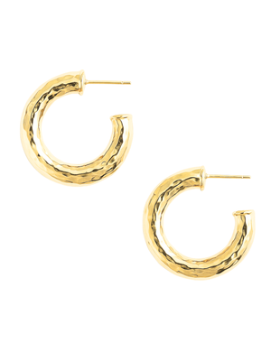 Jasmine Hoops by Kinsey Designs are gold filled, hammered hoop earrings with posts—an ideal statement jewelry piece, shown on a white background.