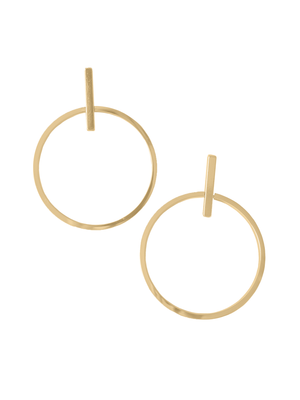 The Josie Hoop by Kinsey Designs Archives features gold filled hoops with a vertical bar, shown on a white background. SAMPLE SALE—final sale! Don’t miss this elegant accessory.
