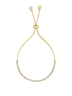 The Kinsey Designs Katie Bracelet is a gold-filled adjustable bracelet with a row of sparkling cubic zirconia stones and a sliding clasp, shown on a white background.