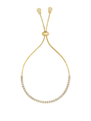The Kinsey Designs Katie Bracelet is a gold-filled adjustable bracelet with a row of sparkling cubic zirconia stones and a sliding clasp, shown on a white background.