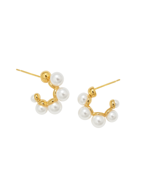 Kinsey Designs Kona Pearl Hoops: Gold hoop earrings with multiple freshwater pearls, shown on a white background.