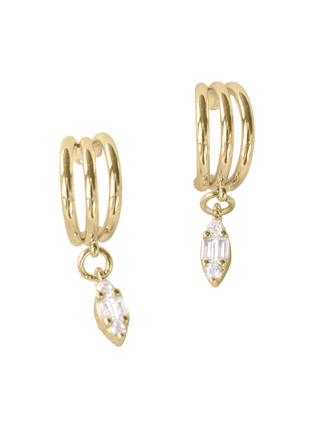 Add sparkle with the Keira Drop Hoop by Kinsey Designs Archives—gold-filled double hoops featuring dangling marquise-shaped cubic zirconia. Shop this elegant style at our sample sale!.