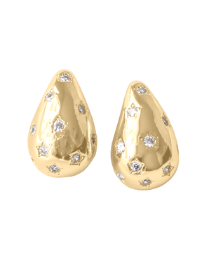 The Kline Dome Earring by Kinsey Designs Archives features a teardrop design with small embedded crystals, measures 0.75" long, and is shown on a white background.