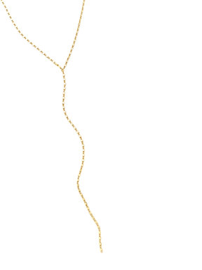 The Kinsey Designs Lula Lariat Necklace is a delicate gold filled Y-shaped necklace, shown draped against a white background.
