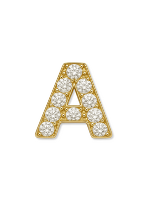 The Kinsey Designs LUX Letter Slide Charm "A" features sparkling round diamonds set in gold-fill on a white background—an elegant, personalized accessory for your jewelry collection.