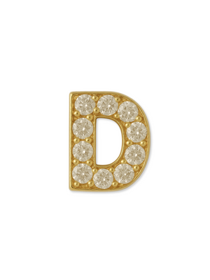 The Kinsey Designs LUX Letter Slide Charm features the initial "D" with round clear gemstones, perfect as a stylish addition to your slide charm collection. Shown against a white background.