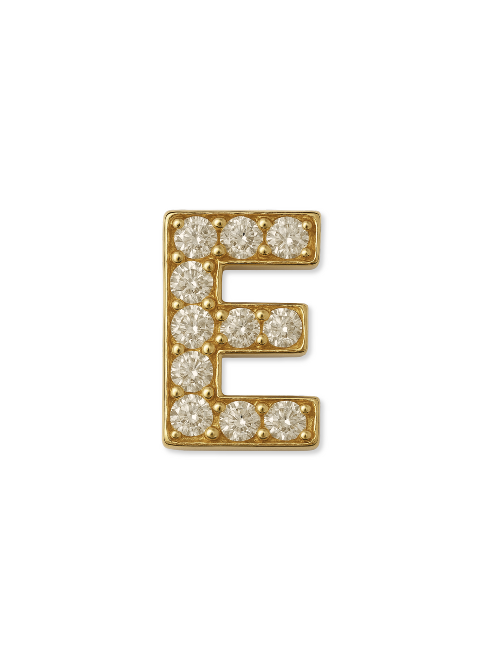The Kinsey Designs LUX Letter Slide Charm showcases a gold filled "E" pendant adorned with small round diamonds—an elegant initial charm for any collection.