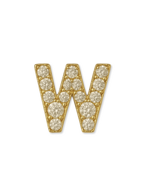 Kinsey Designs LUX Letter Slide Charms: Gold-filled "W" pendant adorned with round diamonds, shown against a white background.