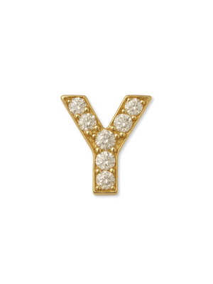 The Kinsey Designs LUX Letter Slide Charms feature a gold-filled "Y" pendant with round, clear gemstones on a white background, perfect for customizing your jewelry.