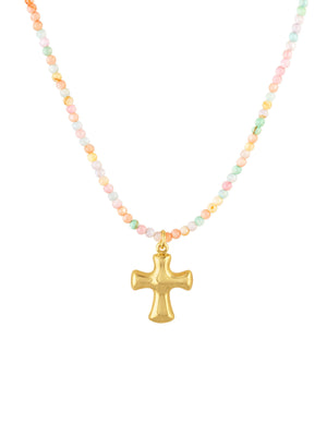 Lilly Pastel Gemstone Cross Necklace