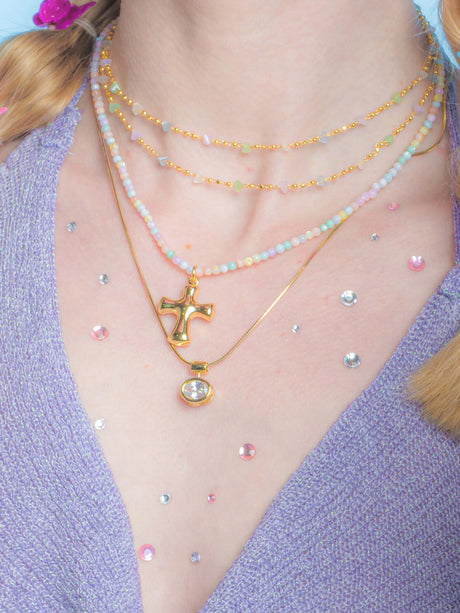 Lilly Pastel Gemstone Cross Necklace