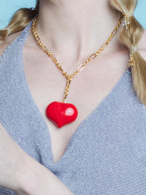 Lizzie Red Heart Lariat Necklace