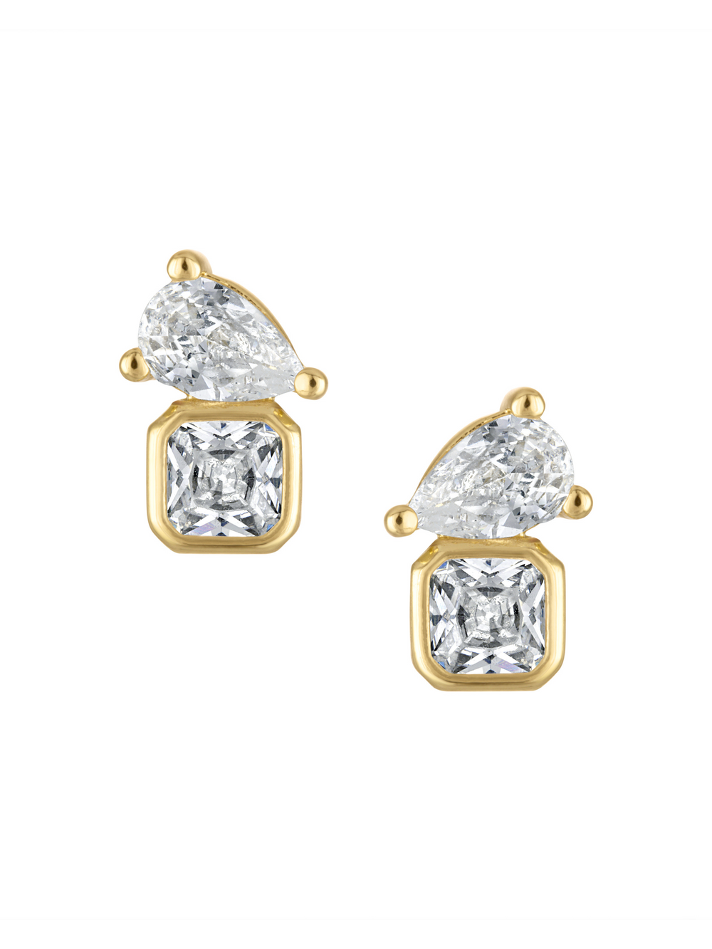 The Olivia Stud Earring by Kinsey Designs features square and teardrop-shaped clear gemstones, offering a modern minimalist twist on classic CZ studs.