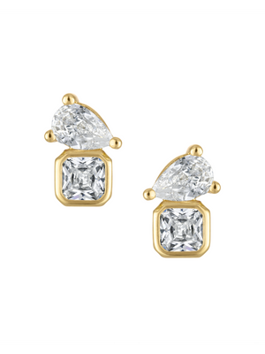 The Olivia Stud Earring by Kinsey Designs features square and teardrop-shaped clear gemstones, offering a modern minimalist twist on classic CZ studs.