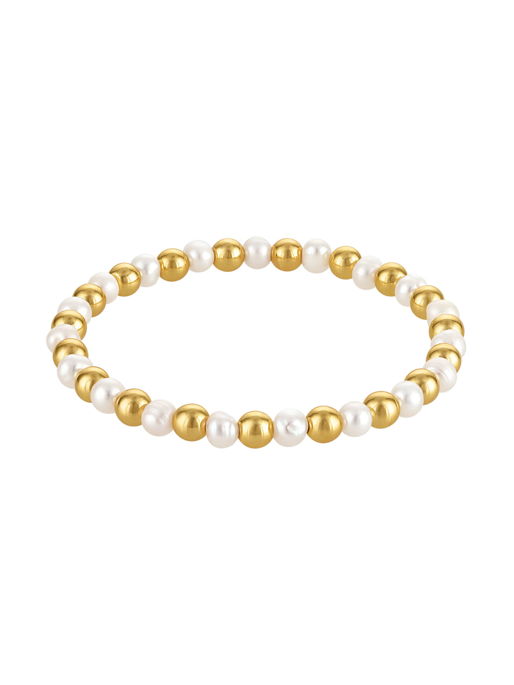 Pearl and Gold Bead Alternating Stretch Bracelet