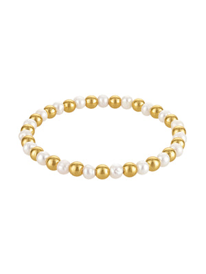 Pearl and Gold Bead Alternating Stretch Bracelet
